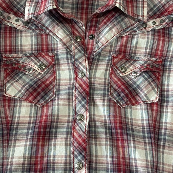 Ariat Women Plaid Western Shirt Metal Snap Front Studded Red/White/Blue Cotton M - Picture 3 of 11